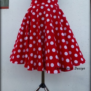 Cherryland Design (Minnie) rockabilly Pin Up stílusú piros alapon fehér pöttyös szoknya . - ruha & divat - női ruha - szoknya - Meska.hu