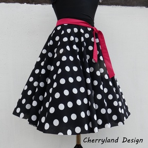  Cherryland Design Fekete alapon fehér pöttyös  rockabilly  stílusú szoknya./Alsószoknyával -  - Meska.hu