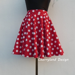 Cherryland Design (Minnie) rockabilly Pin Up stílusú piros alapon fehér pöttyös szoknya . - ruha & divat - női ruha - szoknya - Meska.hu