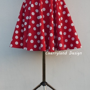 Cherryland Design (Minnie) rockabilly Pin Up stílusú piros alapon fehér pöttyös szoknya . - ruha & divat - női ruha - szoknya - Meska.hu
