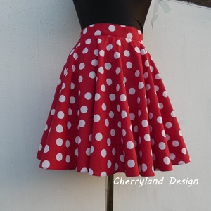 Cherryland Design (Minnie) rockabilly Pin Up stílusú piros alapon fehér pöttyös szoknya ., Ruha & Divat, Női ruha, Szoknya, Varrás, Meska