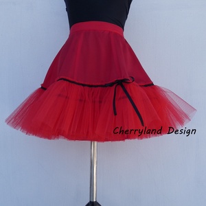 Cherryland Design Fonák Katica fekete alapon piros pöttyös  rockabilly szoknya. - ruha & divat - női ruha - szoknya - Meska.hu