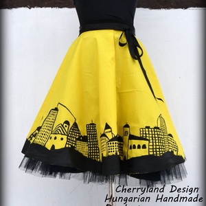 Cherryland Design Dark City/Sötét Város  Sárga  Szoknya/ALSÓSZOKNYA NÉLKÜL!, Ruha & Divat, Női ruha, Szoknya, Varrás, Festészet, Meska