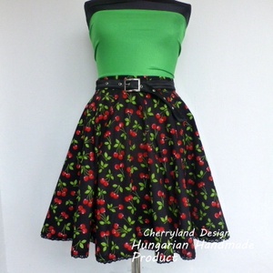 Cherryland Design Fekete Cseresznyés Rockabilly stílusú  szoknya - ruha & divat - női ruha - szoknya - Meska.hu