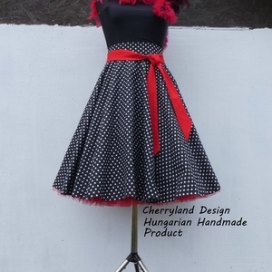 Cherryland Design Fekete-Fehér  pöttyös rockabilly szoknya./Alsószoknyával, Ruha & Divat, Női ruha, Szoknya, Varrás, Meska