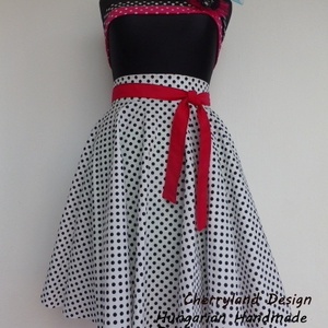 Cherryland Design Fehér-Fekete Kispöttyös rockabilly szoknya - ruha & divat - női ruha - szoknya - Meska.hu