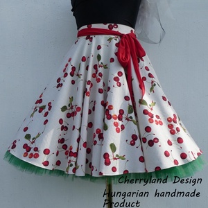 Cherryland Design Törtfehér Cseresznyés szoknya , alsószoknyával., Ruha & Divat, Női ruha, Szoknya, Varrás, Meska