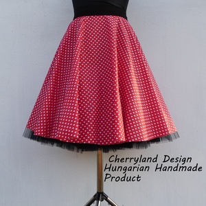 Cherryland Design Piros alapon -Fehér szíves rockabilly szoknya /Menyecske Szoknya./Alsószoknyával, Ruha & Divat, Szoknya, Női ruha, Varrás, Meska