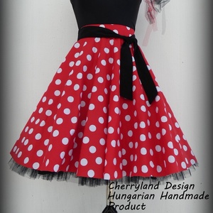 Cherryland Design Minnie Rockabilly  piros alapon fehér pöttyös szoknya /Tüll Alsószoknyával - ruha & divat - női ruha - szoknya - Meska.hu