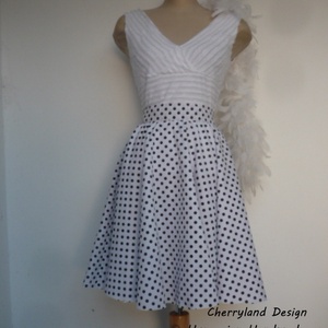 Cherryland Design Fehér-Fekete Kispöttyös rockabilly szoknya - ruha & divat - női ruha - szoknya - Meska.hu