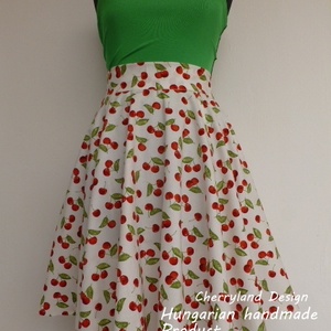 Cherryland Design Fehér Cseresznyés szoknya . - ruha & divat - női ruha - szoknya - Meska.hu