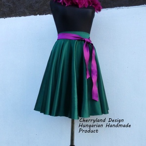  Cherryland Design Zöld szatén szoknya., Ruha & Divat, Női ruha, Szoknya, Varrás, Meska