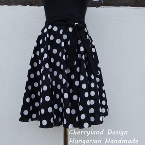 Cherryland Design  Fekete alapon fehér pöttyös    Rockabilly  stílusú szoknya./alsószoknya nélkül!, Ruha & Divat, Női ruha, Szoknya, Varrás, Meska