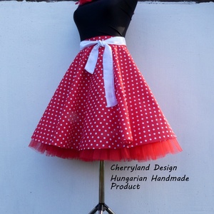   Cherryland Design Piros-Fehér pöttyös rockabilly szoknya./Alsószoknyával - ruha & divat - női ruha - szoknya - Meska.hu