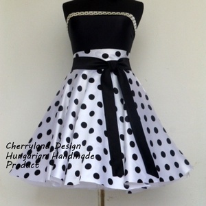 Cherryland Design Fehér alapon fekete Pöttyös Rockabilly szoknya./Alsószoknyával - ruha & divat - női ruha - szoknya - Meska.hu