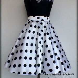 Cherryland Design Fehér alapon fekete Pöttyös Rockabilly szoknya./Alsószoknyával - ruha & divat - női ruha - szoknya - Meska.hu