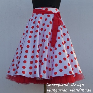 Cherryland Design Túró Rudi rockabilly stílusú fehér alapon piros pöttyös szoknya /Alsószoknyával - ruha & divat - női ruha - szoknya - Meska.hu