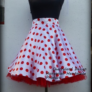 Cherryland Design Túró Rudi rockabilly stílusú fehér alapon piros pöttyös szoknya /Alsószoknyával - ruha & divat - női ruha - szoknya - Meska.hu
