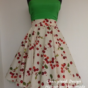 Cherryland Design Fehér Cseresznyés szoknya , alsószoknyával. - ruha & divat - női ruha - szoknya - Meska.hu