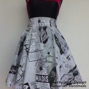 Cherryland Design Újságmintás rockabilly stílusú szoknya - ruha & divat - női ruha - szoknya - Meska.hu