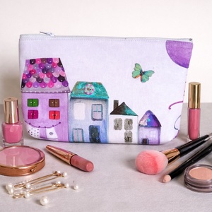 Kis méretű neszeszer házikó mintás textilből, Textura, Táska & Tok, Neszesszer, Varrás, MESKA