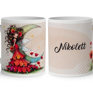 Névvel kérhető - Gyönyörű pipacs tündérlány és a hold mintás bögre, Otthon & Életmód, Konyhafelszerelés, tálalás, Tálalás, Bögre & Csésze, , MESKA