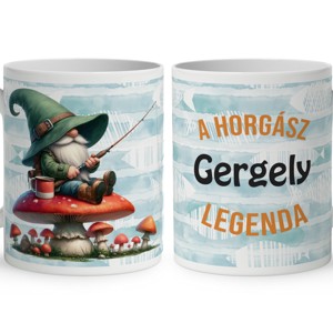 Névvel kérhető - Gombás horgász manó mintás bögre - Meska.hu