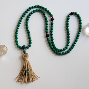 Malachit Mala, Imafüzér, Malachit nyaklánc, Malachit Imagyöngy, Malachit ékszer, Mala és Imafüzér készítés, Mala fűzés - ékszer - nyaklánc - hosszú nyaklánc - Meska.hu