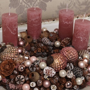 Rózsaszín rusztikus gömbös - adventi koszorú - karácsony - Meska.hu
