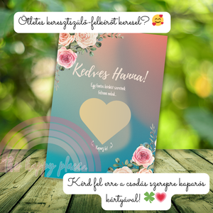 Keresztszülő felkérő kaparós kártya / Lennél a keresztanyukám? kaparós kártya :) / Kaparós sorsjegy 2., Otthon & Életmód, Papír, írószer, Ajándékozás kellékei, Ajándék sorsjegy, Fotó, grafika, rajz, illusztráció, MESKA
