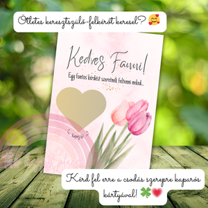 Keresztszülő felkérő kaparós kártya / Lennél a keresztanyukám? kaparós kártya :) / Kaparós sorsjegy 4., Otthon & Életmód, Papír írószer, Ajándékozás kellékei, Ajándék sorsjegy, Fotó, grafika, rajz, illusztráció, MESKA