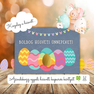 Kaparós húsvéti képeslap 4. / Ajándék, nyuszis húsvéti kép, tojásvadászat / Kaparós sorsjegy - Meska.hu