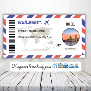 Kaparós beszálló kártya utazáshoz / Képes úti cél / Ajándék, utazás, repülő, boarding pass / Kaparós sorsjegy 10x5cm - 2 - otthon & életmód - papír, írószer - ajándékozás kellékei - ajándék sorsjegy - Meska.hu