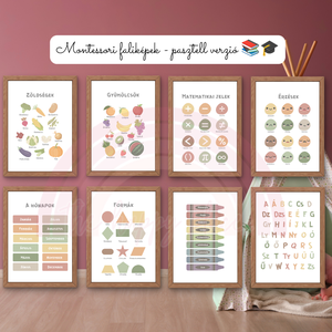 Edukációs Montessori képek / Pasztell verzió / Fali dekoráció, falikép, táblakép / digitális, A4 nyomat, Baba - mama, Babaszoba dekoráció, Babaszoba kép, Fotó, grafika, rajz, illusztráció, MESKA