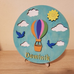 Hőlégballonos Névtábla Gyerekszobába, Kézzel Festett, 3D Dekoráció - otthon & életmód - babaszoba, gyerekszoba - gyerek névtábla - Meska.hu