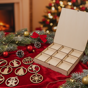 Fa Karácsonyfadísz Szett Díszdobozban (9 db)  Opcionális Gravírozással - karácsony - karácsonyi lakásdekoráció - karácsonyfadíszek - Meska.hu