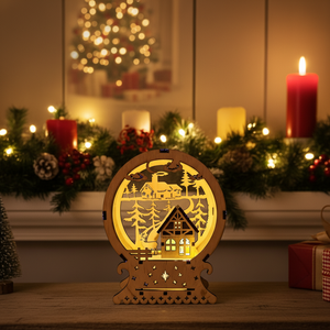 Világító Karácsonyi Asztaldísz  LED-es, Elemes Fa Dekoráció, Karácsony, Adventi díszek, Adventi asztaldísz, Gravírozás, pirográfia, MESKA