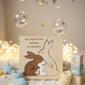 Nyuszis Keresztszülő Felkérő � Interaktív Fa Emlékőrző, Baba - mama, Keresztelő kellékek, Keresztszülő felkérő, Gravírozás, pirográfia, MESKA