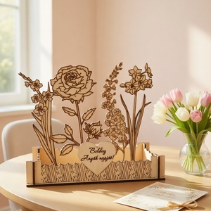 KÉZMŰVES VIRÁGOSKERT FÁBÓL - Örök anyák napi asztaldísz  egyedi felirattal is. - Meska.hu