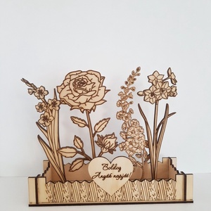 KÉZMŰVES VIRÁGOSKERT FÁBÓL - Örök anyák napi asztaldísz  egyedi felirattal is. - otthon & életmód - virágdekoráció - virágdíszek - lézervágott virágdíszek - Meska.hu