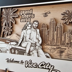 Grand Theft Auto GTA 6 sítusú � Egyedi, többrétegű fa asztali dísz / ajándéktárgy - otthon & életmód - dekoráció - dísztárgy - Meska.hu