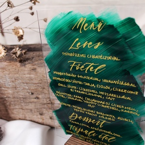 Plexi menülap, itallap esküvőre fatalppal  - esküvő - meghívó & kártya - menü - Meska.hu