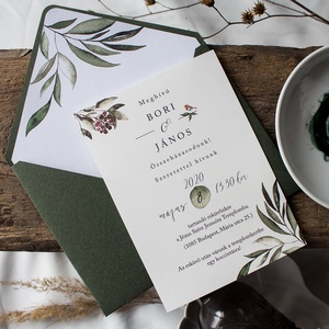 Greenery stílusú esküvői meghívó borítékkal, Esküvő, Meghívó & Kártya, Meghívó, Papírművészet, MESKA