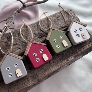 Karácsonyfadísz skandináv házikó 4 darabos csomagban , Karácsony, Karácsonyi lakásdekoráció, Karácsonyfadíszek, Famegmunkálás, MESKA