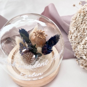 Esküvői szülőköszöntő üvegbúra édesanyáknak, nagymamáknak - kék-mákgubó, Esküvő, Emlék & Ajándék, Szülőköszöntő ajándék, Virágkötés, MESKA