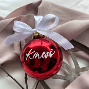 Névre írt fényes piros karácsonyi gömb , Karácsony, Karácsonyi lakásdekoráció, Karácsonyfadíszek, Festett tárgyak, MESKA