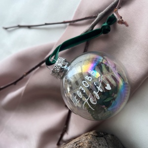 Átlátszó karácsonyi gömb szárazvirággal, névre írva  - karácsony - karácsonyi lakásdekoráció - karácsonyfadíszek - Meska.hu