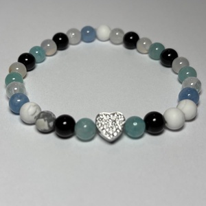 Theta ásványkarkötő - egyensúly - hegyikristály, amazonit, apacsszem obszidián, howlit, achát, jáde - Meska.hu