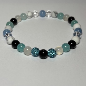 Theta ásványkarkötő - egyensúly - hegyikristály, amazonit, apacsszem obszidián, howlit, achát, jáde, Ékszer, Karkötő, Ásványkarkötő, Gyöngyfűzés, gyöngyhímzés, Ékszerkészítés, MESKA