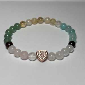 Theta ásványkarkötő - önbizalom -  Citrin, aventurin, amazonit, rózsakvarc, hegyikristály, gránát, tigrisszem, hematit - Meska.hu